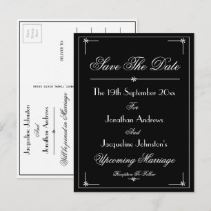 Invitation Carte Postale Élégant Script B & W Mariage Enregistrer La Date