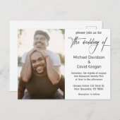 Invitation Carte Postale élégant script classique gay mariage photo (Devant / Derrière)