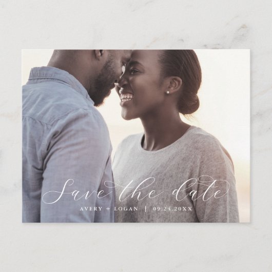 Invitation Carte Postale Élégant Script Horizontal Dark Photo Enregistrer l (Devant)