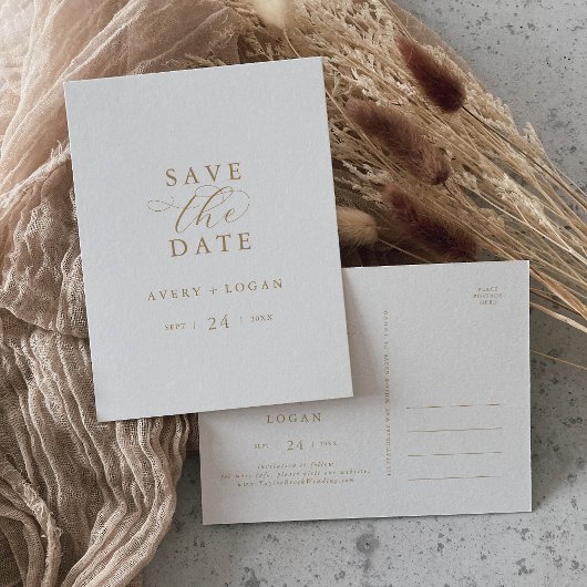 Invitation Carte Postale Élégant script or Enregistrer la date