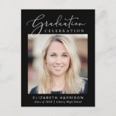 Invitation Carte Postale Élégant Script Photo Black Graduation Party (Devant)