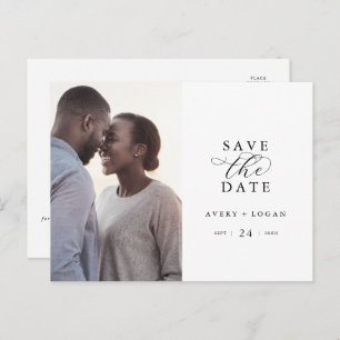 Invitation Carte Postale Élégant script photo Enregistrer la date