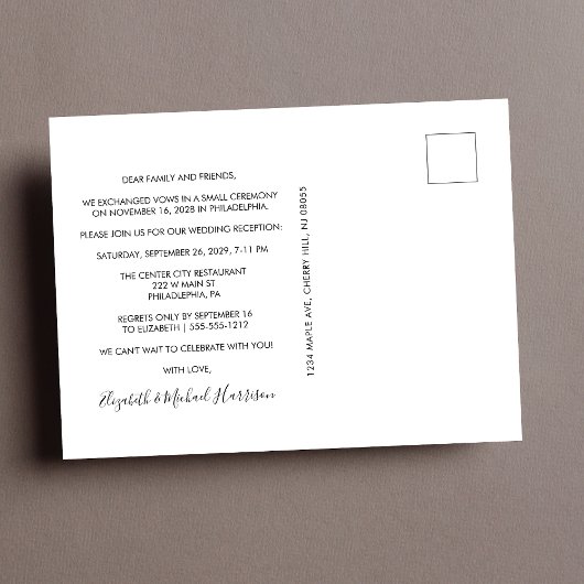 Invitation Carte Postale Elégant Script Photo Mariage Réception