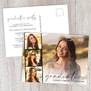 Invitation Carte Postale Élégant Script Photo Strip Graduation Party