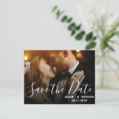 Invitation Carte Postale Elegant Scrit Mariage Photo Enregistrer la date Ca (Debout devant)
