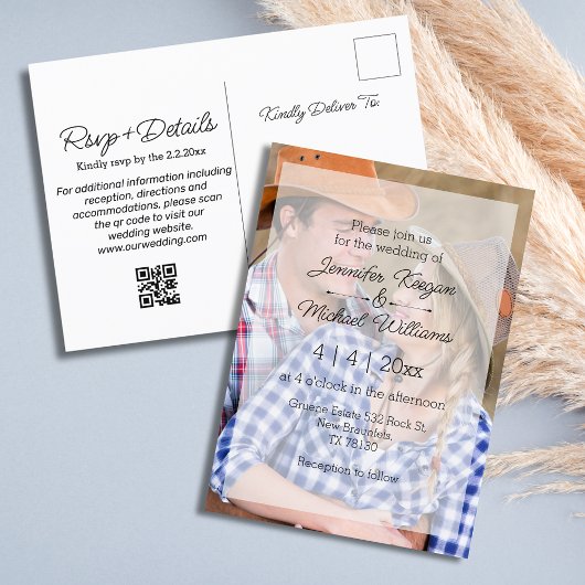 Invitation Carte Postale élégant superposition code qr rsvp mariage