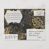 Invitation Carte Postale Elégant Swanky Faux Gold, Black & Grey Floral (Dos)