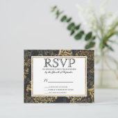 Invitation Carte Postale Elégant Swanky Faux Gold, Black & Grey Floral (Debout devant)
