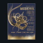 Invitation Carte Postale Elégant Sweet sixteen de Masque de la Marine d'or<br><div class="desc">L'invitation à la fête d'anniversaire Sweet 16 de la Masquerade, élégante et glamour, est le choix idéal pour votre journée spéciale. Il représente une dentelle personnalisée en feuille d'or fabriquée à la main et portant un masque détaillé au-dessus d'un simple arrière - plan bleu marine. Un effet d'or pulvérisé est...</div>