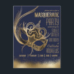 Invitation Carte Postale Elégant Sweet sixteen de Masque de la Marine d'or<br><div class="desc">L'invitation à la fête d'anniversaire Sweet 16 de la Masquerade, élégante et glamour, est le choix idéal pour votre journée spéciale. Il représente une dentelle personnalisée en feuille d'or fabriquée à la main et portant un masque détaillé au-dessus d'un simple arrière - plan bleu marine. Un effet d'or pulvérisé est...</div>