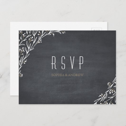 Invitation Carte Postale Elégant tableau floral bois mariage rustique RSVP (Devant / Derrière)