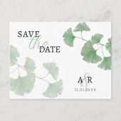Invitation Carte Postale Elégant vert Dusty Ginkgo Floral Enregistrer la da (Devant)