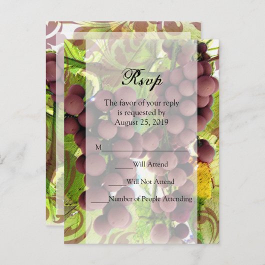 Invitation Carte Postale Élégant vignoble Vigne violet/vert RSVP mariage (Devant / Derrière)