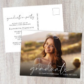 Invitation Carte Postale Élégant White Script Photo Graduation Party