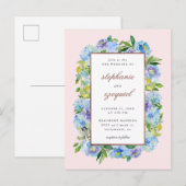 Invitation Carte Postale Elégante aquarelle bleu Hydrangeas Mariage floral (Devant / Derrière)