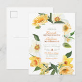 Invitation Carte Postale Élégante Aquarelle Jaune Mariage Floral (Devant / Derrière)