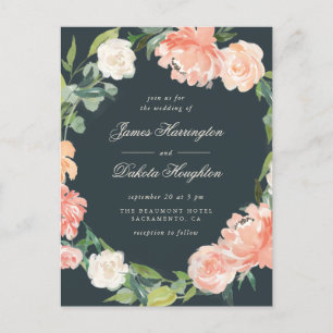 Invitation Carte Postale Elégante Aquarelle Peonies & Eucalyptus Mariage