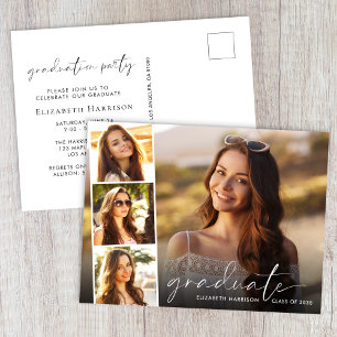 Invitation Carte Postale Élégante Bande photo de script blanc