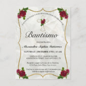 Invitation Carte Postale Elegante Bautismo de Bebé de Oro Rosa Rojo (Devant)