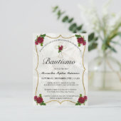 Invitation Carte Postale Elegante Bautismo de Bebé de Oro Rosa Rojo (Debout devant)