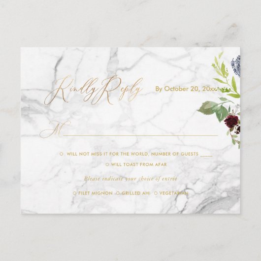 Invitation Carte Postale Élégante calligraphie or verte RSVP w Repas (Dos)