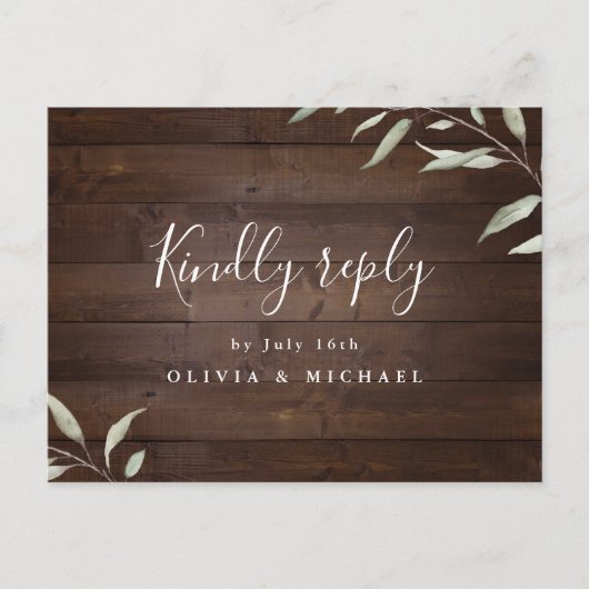Invitation Carte Postale Elégante campagne bois comté mariage rustique RSVP (Devant)