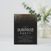 Invitation Carte Postale Elégante Confetti Or & Black Surprise Party (Debout devant)