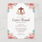 Invitation Carte Postale Elégante croix florale Brunch de Pâques (Devant)