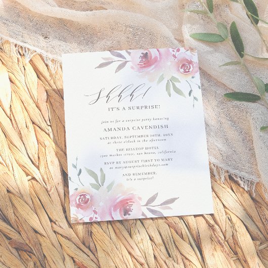 Invitation Carte Postale Élégante fête d'anniversaire de la Surprise floral