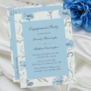 Invitation Carte Postale Élégante fête d'engagement Floral Blue Garden