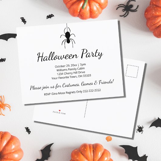 Invitation Carte Postale Élégante fête d'Halloween de l'araignée gothique n