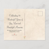 Invitation Carte Postale Élégante Fleur 70 ans Fête Florale 70e anniversair (Dos)