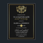 Invitation Carte Postale Elégante Gold & Black Masquerade Sweet 16 Party<br><div class="desc">Elegant Gold & Black Masquerade Sweet 16 Party Postcard Invitations par Eugene_Designs.</div>