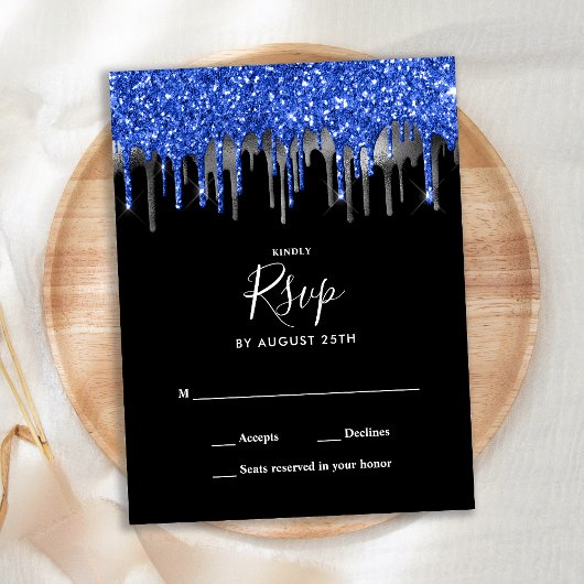 Invitation Carte Postale Elégante Parties scintillant d'argent bleu gouttes