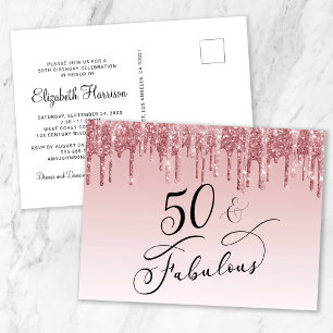 Invitation Carte Postale Elégante Parties scintillant Rose Gold Rose 50e fê