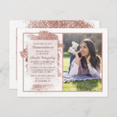 Invitation Carte Postale Elégante Parties scintillant Rose or Quinceañera P (Devant / Derrière)