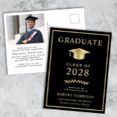 Invitation Carte Postale Élégante photo Black College Graduation Party