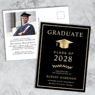 Invitation Carte Postale Élégante photo Black College Graduation Party