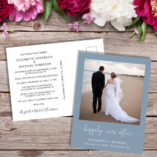 Invitation Carte Postale Elégante Photo Dusty Blue Wedding Réception