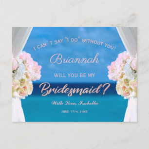 Invitation Carte Postale Elégante Plage Florale Océan Rosegold Bridesmaid