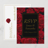 Invitation Carte Postale Élégante Rose rouge - Mariage RSVP (Devant / Derrière)