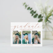Invitation Carte Postale Élégante Terracotta Script Graduation 3 Photo (Debout devant)