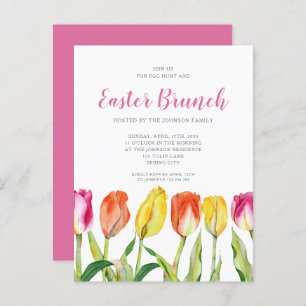 Invitation Carte Postale Élégante Tulipe florale colorée Brunch de Pâques