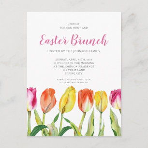Invitation Carte Postale Élégante Tulipe florale colorée Brunch de Pâques