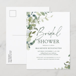Invitation Carte Postale Elegante verdure écriture manuscrite pour douche d