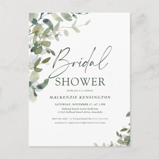 Invitation Carte Postale Elegante verdure écriture manuscrite pour douche d (Devant)