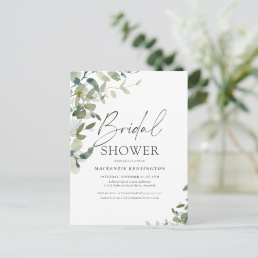 Invitation Carte Postale Elegante verdure écriture manuscrite pour douche d (Debout devant)