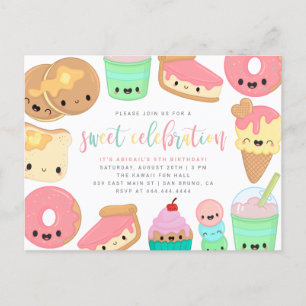Invitation Carte Postale Eléments sucrés Kawaii colorés Anniversaire des en