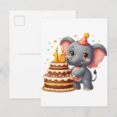 Invitation Carte Postale Éléphant mignon 16e anniversaire (Devant / Derrière)