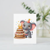 Invitation Carte Postale Éléphant mignon 16e anniversaire (Debout devant)